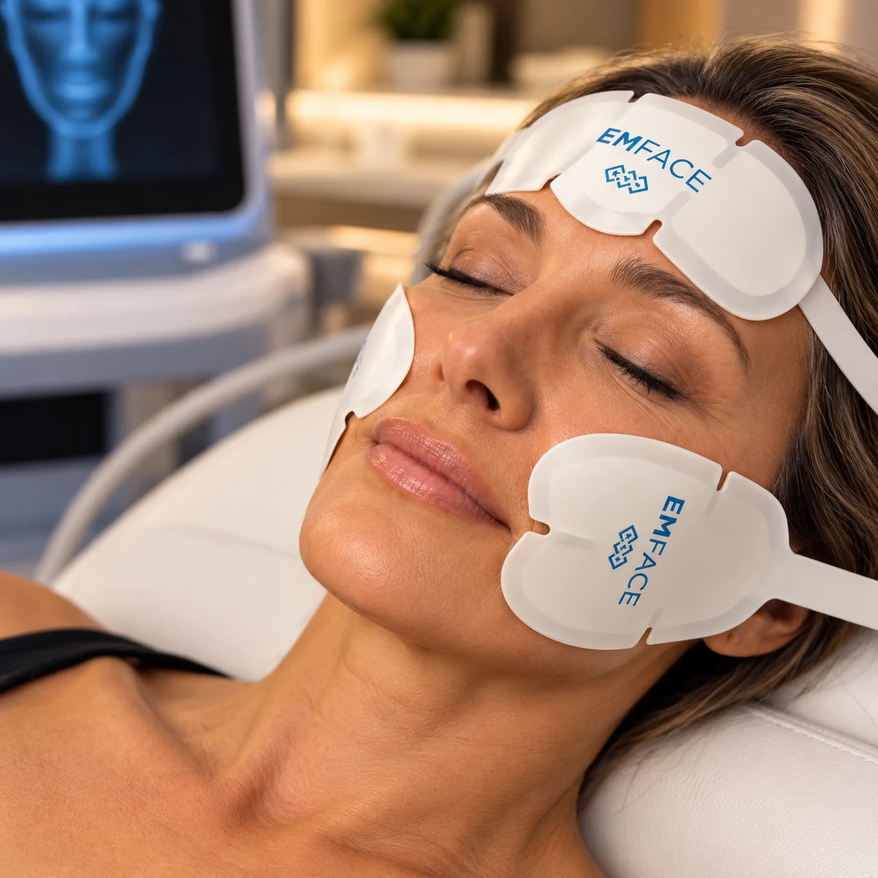 EMFACE needle-free facial toning treatment with forehead and cheek applicators