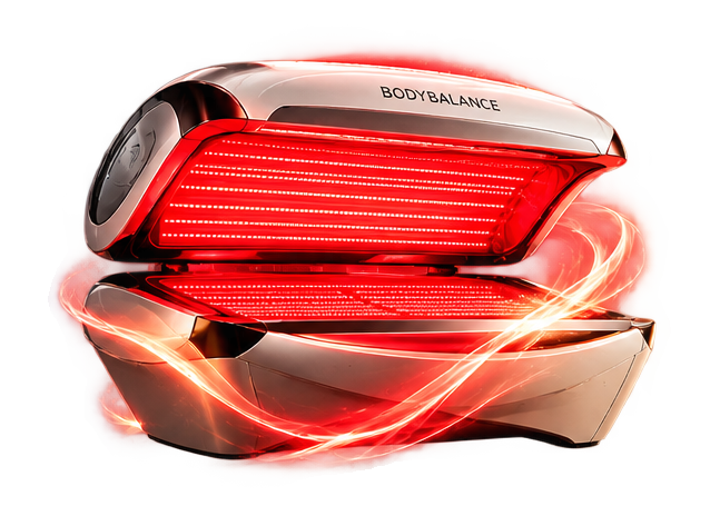 Approved BodyBalance red-light bed artwork with radiant red waves