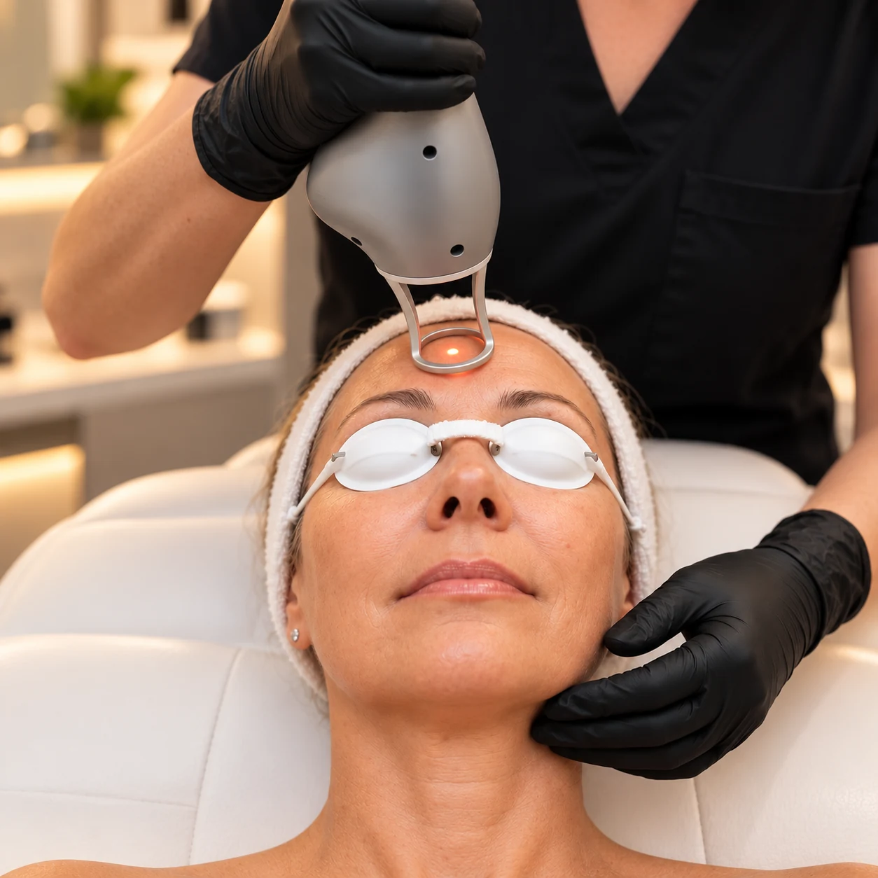 NOUVADerm laser facial resurfacing treatment with protective eyewear